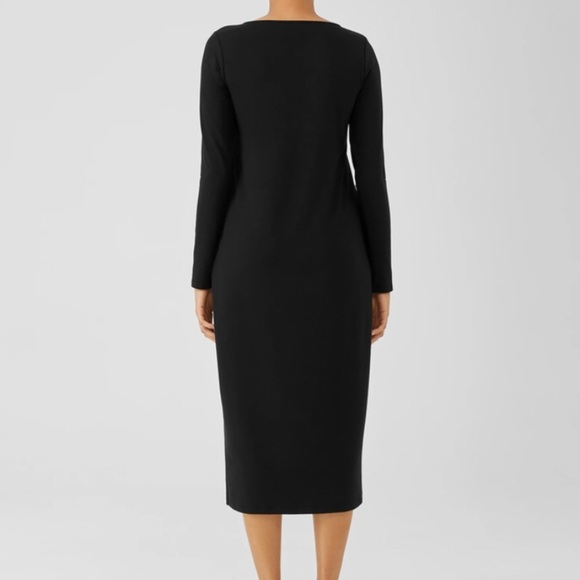 NEW Eileen Fisher Stretch Jersey Knit Jewel Neck Dress Black Size Large - Picture 3 of 10